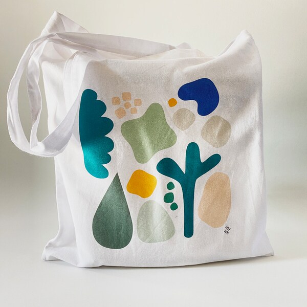 Tote bag paysage abstrait, blanc, 100% organic cotton