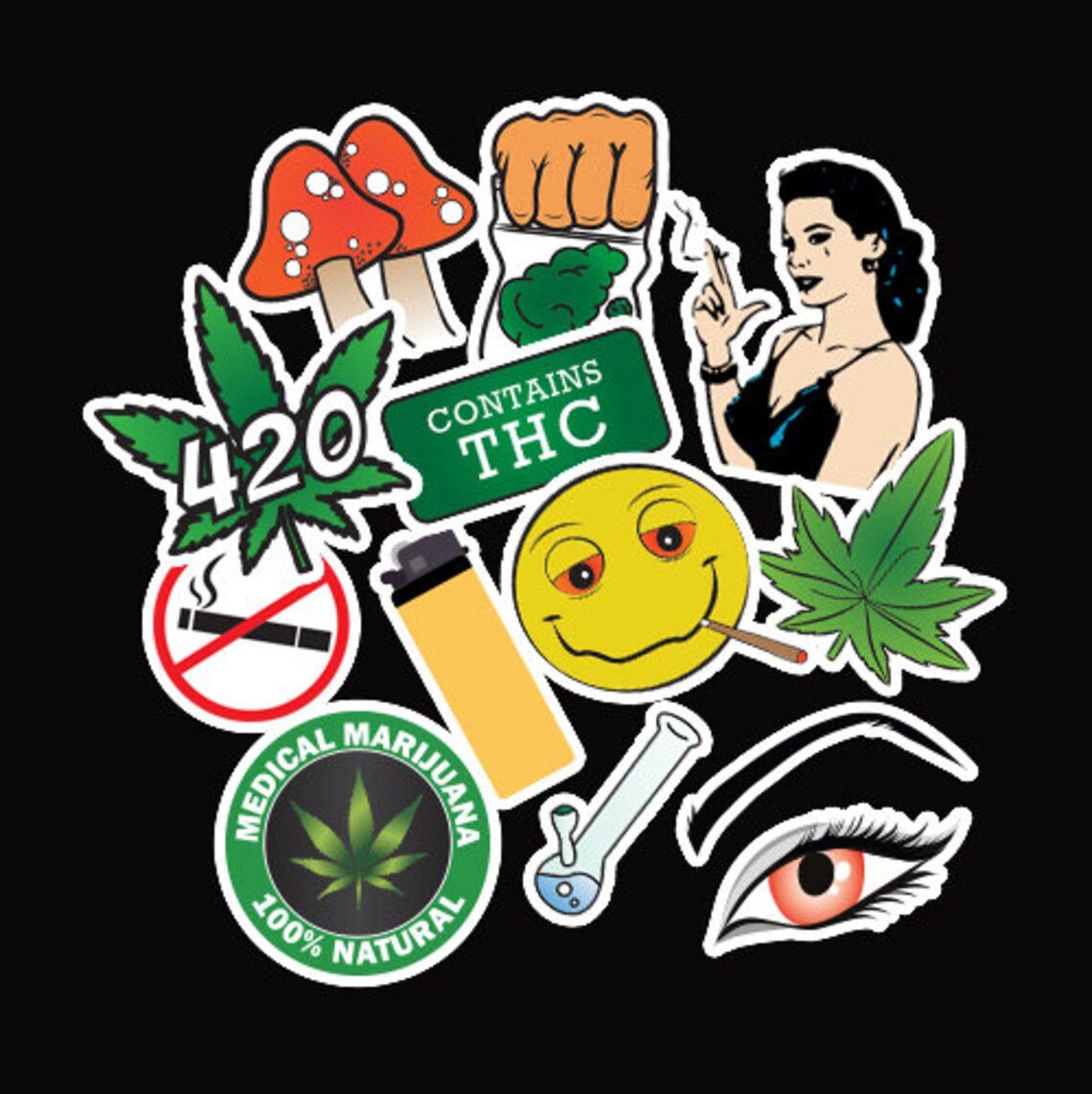 12x Weed Stickers Bomb Vinyl Decal Cannabis Ganja Stoner Grass Etsy