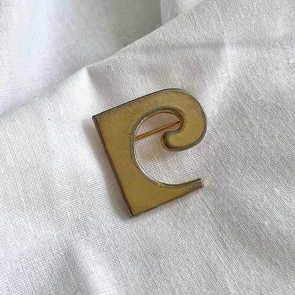 Vintage Pierre Cardin Monogram Logo Gold-tone 'P' Lapel Pin Brooch