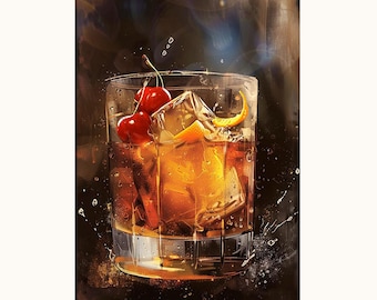 Old Fashioned Cocktail Recipe Art Print: Vintage Bar Decor (Digital Download)