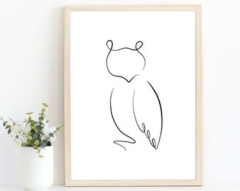 Owl single line drawing, printable wall art, modern line art, animal drawing, nursery wall art, printable poster