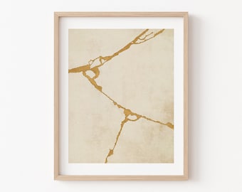 Kintsugi Japanese Minimalist Art Print No. 3, Japandi Abstract Printable Wall Art, modern art print, Japan Skandi style, Offwhite & Gold