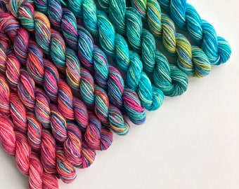 Scrappy Sock Yarn Set - 10 x 10g = 100g - Mini Skein Set - Scrappy Knitting - Sock Yarn - Pink - Turquoise - Knitting - Crochet