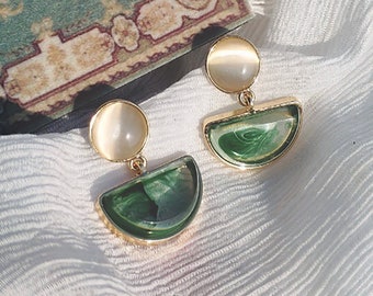 Clip on earring/Sterling Sliver/ Olivia deep green/ Gemstone/ Dainty earrings/Resin drop earrings/Art Deco Emerald Earrings/gift for her