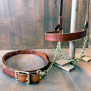 Plain show halter for horses Lazypony, handmade leather horse halter with leadrope