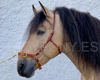 Leather cavesson Lazypony, handcrafted cavesson bridle with chain nosenad or rings, bitless bridle