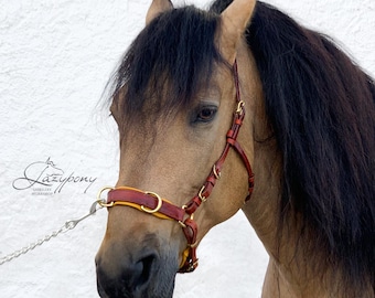 Leather cavesson Lazypony, handcrafted bitless bridle with chain or leather noseband