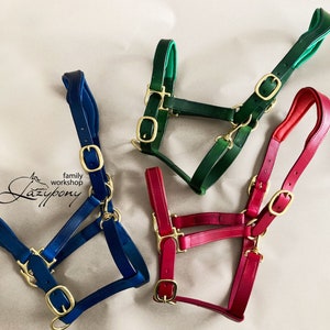 Anatomic leather horse halter Lazypony, halter with two buckles, anatomical headcollar, personalised custom leather horse halter