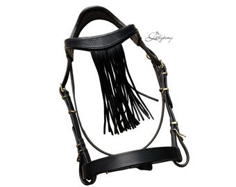 Vaquero Bridle Lazypony, Spanish Leather Bridle with Mosquero Fringe Browband