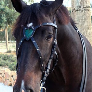 X browband Shield Lazypony, medieval, baroque style browband for horses, leather handmade browband