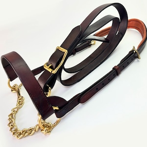 Plain show halter for horses Lazypony, handmade leather horse halter with leadrope, presentation halter, presentation bridle