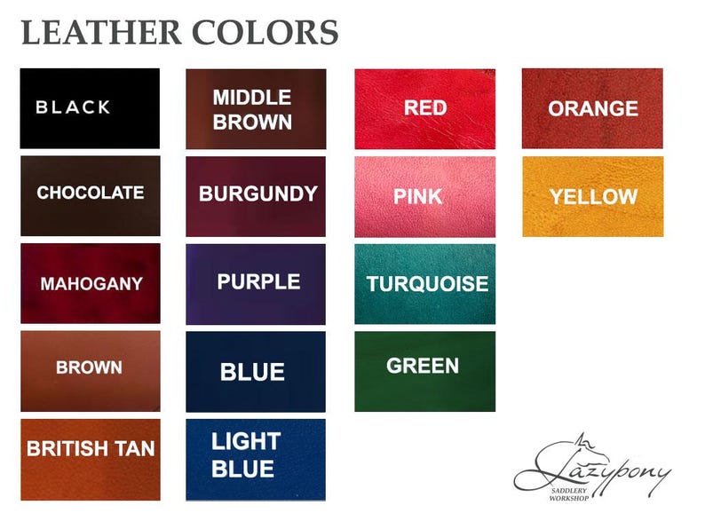 Leather colour list for Handmade horse halter