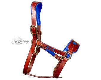 Anatomical Leather Horse Halter Heart Lazypony, Custom Padded Horse Headcollar