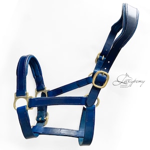 Anatomical leather halter Lazypony, horse headcollar with two buckles