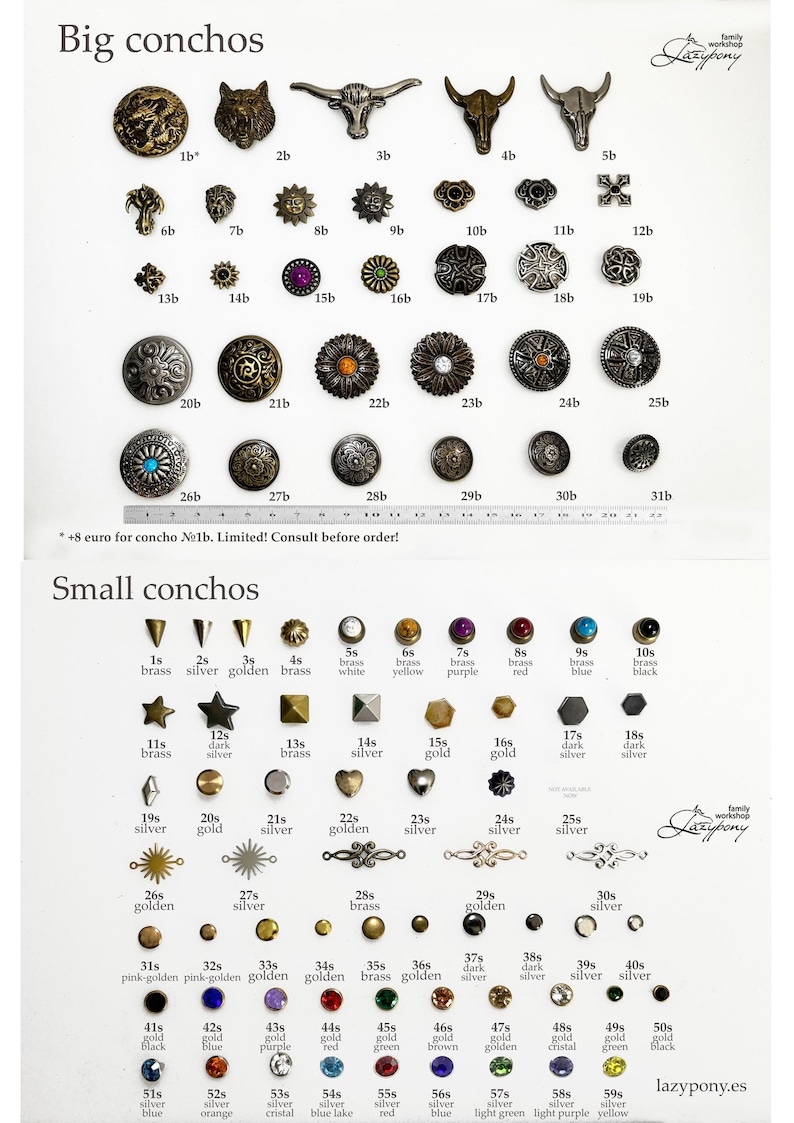 Leather conchos and rivets for custom horse tack