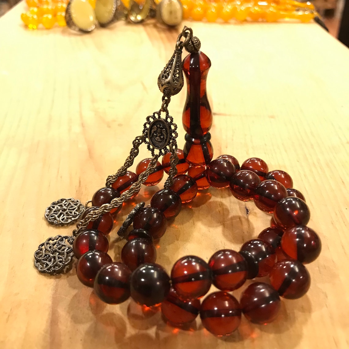 Fire Amber 33 Prayers Beads Silver Imame Custom Design Etsy