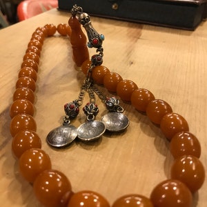 Huge, Old amber, kehribar Büyük, iri tane, Sıkma Kehribar, amber,  925 ayar el işi gümüş püskül, kehribar, Tesbih, misbaha, subha,