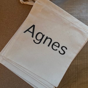 Personalised name drawstring bag; kids snack bags, accessories bag, toy bag