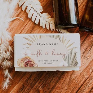 Modello di etichetta per sapone Boho stampabile, etichetta per sapone personalizzabile, modello per involucro di saponetta, design di etichetta per sapone fai da te, download immediato Canva - Sierra