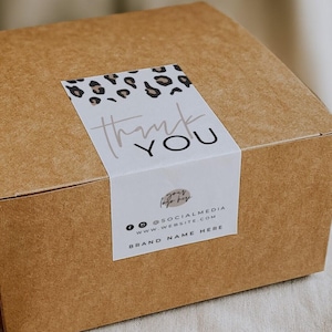 Leopard Box Label Template, Editable Packaging Labels, Order Packaging Stickers, Shipping Label, Branded Packaging Box Seal Label - Ellie