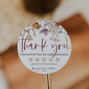 Boho Business Thank You Sticker Template, Business Packaging, Small Business Label, Business Branding Label, Fall Package Seal, 2&quot; 3&quot; - Gwen