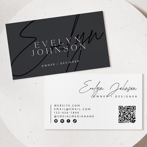 Elegant Luxe Business Card Canva Template, DIY Printable with QR Code, Black Business Card, Business Branding Minimal Business Card - Zuri