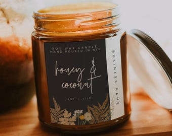 Candle Label Template Canva, Editable Boho Candle Label Template, Apothecary Wildflower Label Template, Candle Sticker Template Canva - Suri