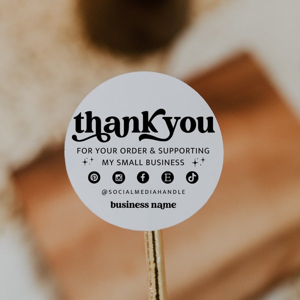 Retro Small Business Thank You Sticker Template, Business Packaging, Small Business Label, Business Branding Label, DIY Package Seal - Dani