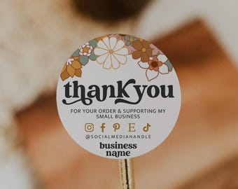 Retro Business Thank You Sticker Canva Template, Business Packaging Branding Label, Package Seal - Dani