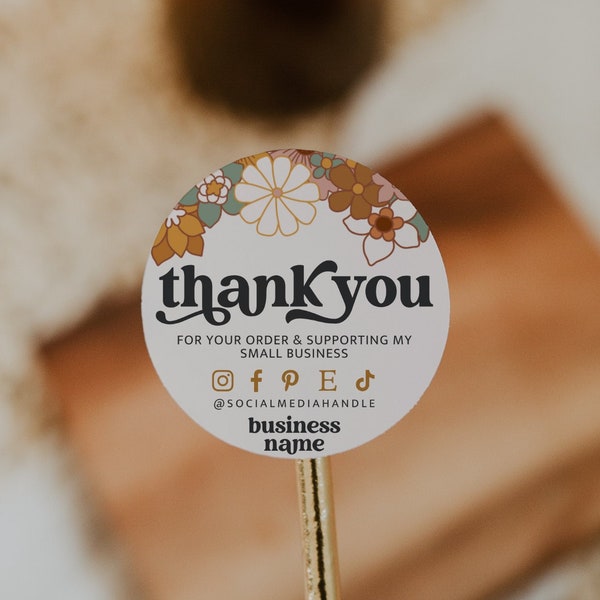 Retro Small Business Thank You Sticker Template, Business Packaging, Boho Thank You Label, Business Branding Label, DIY Package Seal - Dani