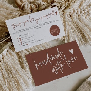 Cartão de agradecimento empresarial Boho Obrigado pelo seu modelo de pedido Inserção de pacote de agradecimento moderno Cartão de visita pequeno Modelo Canva 3,5 x 2"