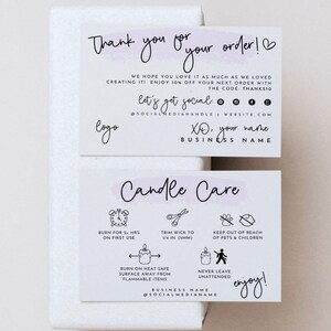 Candle Care Card Template with Icons, Candle Instructions Card, Editable Thank You Card, Candle Business Package Insert Card Canva Template