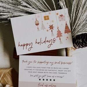 Holiday Business Thank You Card Template, Printable Boho Christmas Thanks For Your Purchase Card, Package Insert DIY Canva Template - Willa