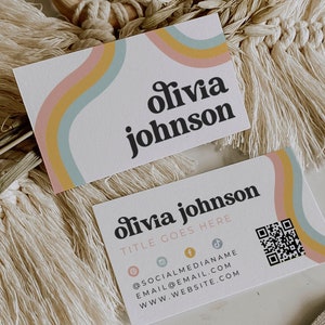 Retro Business Card Template, Printable Rainbow Business Card Design, QR Code Business Card, Scannable Card, Editable Canva Template - Dani