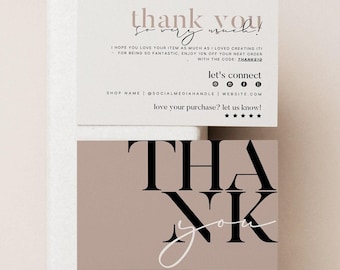Modern Business Thank You Card Template, Neutral Printable Thanks For Your Purchase, Small Business Editable Package Insert Card, Wells