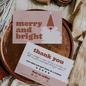 Boho Christmas Business Thank You Card Template, Retro Holiday Printable Thanks For Your Purchase, Retro Business Package Insert Canva -Jovi