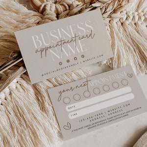 Neutral Boho Appointment Reminder Card Canva Template, Boho Editable Business Card, Booking Reminder Printable, Next Appointment Card - Nora