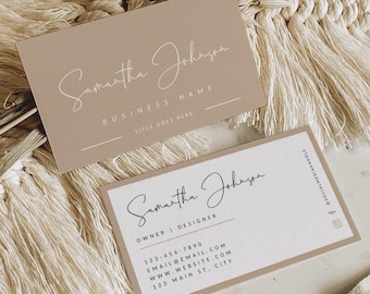 Boho Business Card Canva Template QR Code, DIY Printable Minimalist Beige Neutral Feminine Branding Card - Shiloh
