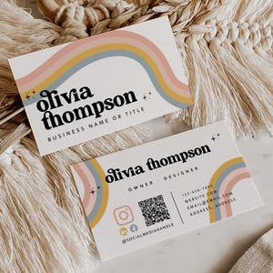 Retro Rainbow Business Card Canva Template, Printable QR Code Business Card, Editable Fun Colorful Business Branding Groovy Cute Card - Dani