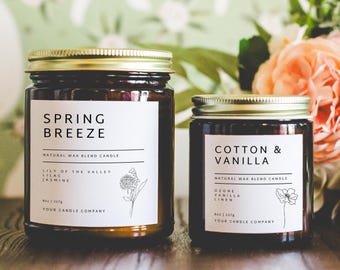 Minimalist Floral Candle Label Canva Template, Editable Jar Label Design -