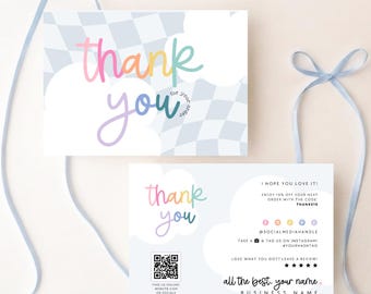 Colorful Business Thank You Card Canva Template, Editable Rainbow QR Code Packaging Mailer, Cute Fun Package Insert Business Branding - Lumi