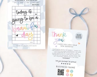 Guest Check Business Thank You Card Canva Template, Editable Rainbow Package Insert - Lumi