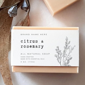 Rustic Botanical Soap Label Canva Template, Printable Bar Soap Wrap, Custom Soap Label Template, Body Product Label Template Soap Band MX10