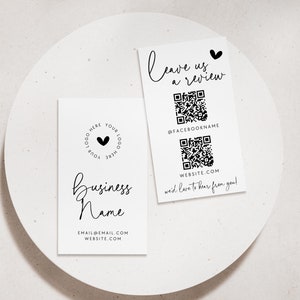 QR Code Leave Us A Review Us Business Card Canva Template, DIY Google Facebook Scannable Business Thank You Card 2x3.5" Like & Connect Rylee