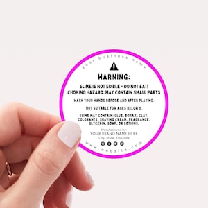 Round Slime Warning Label Template, Editable Slime Instructions Label, Printable Slime Label, Circular Slime Sticker, Slime Pot Label, Canva