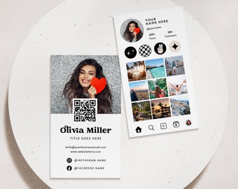 Retro Instagram Style Business Card Template Canva, QR Code Printable Modern Groovy Business Card, DIY Editable Social Media Card Photo Dani