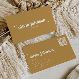 Retro Business Card Canva Template, Printable Groovy Business Card Design, QR Code Business Card, Scannable Card, DIY Editable Branding