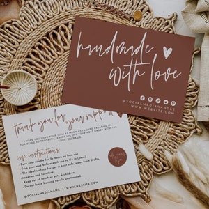 Candle Care Card - Add Your Logo, Printable Business Thank You Card Template, Editable Candle Instructions Card, Package Insert Card - Skye