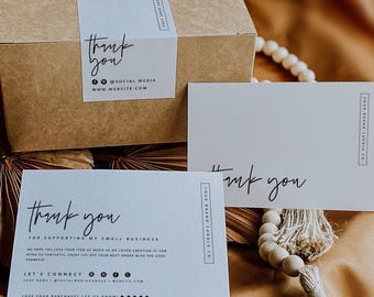 Box Label & Matching Thank You Card Canva Template Bundle, Editable Packaging Label - Rain