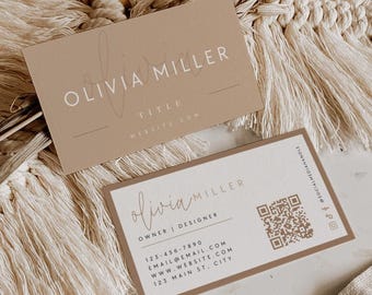 Boho Business Card Canva Template, Printable Neutral Branding Design with QR Code - Cailin